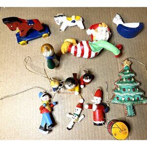 Vintage miniature wooden painted Christmas Holiday ornaments 13